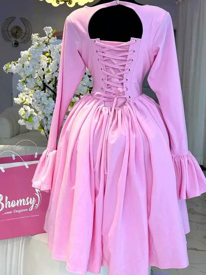 Robe de printemps Sexy pour femmes, Vintage, Corset, avec manches, élégante, dos nu, romantique, ros