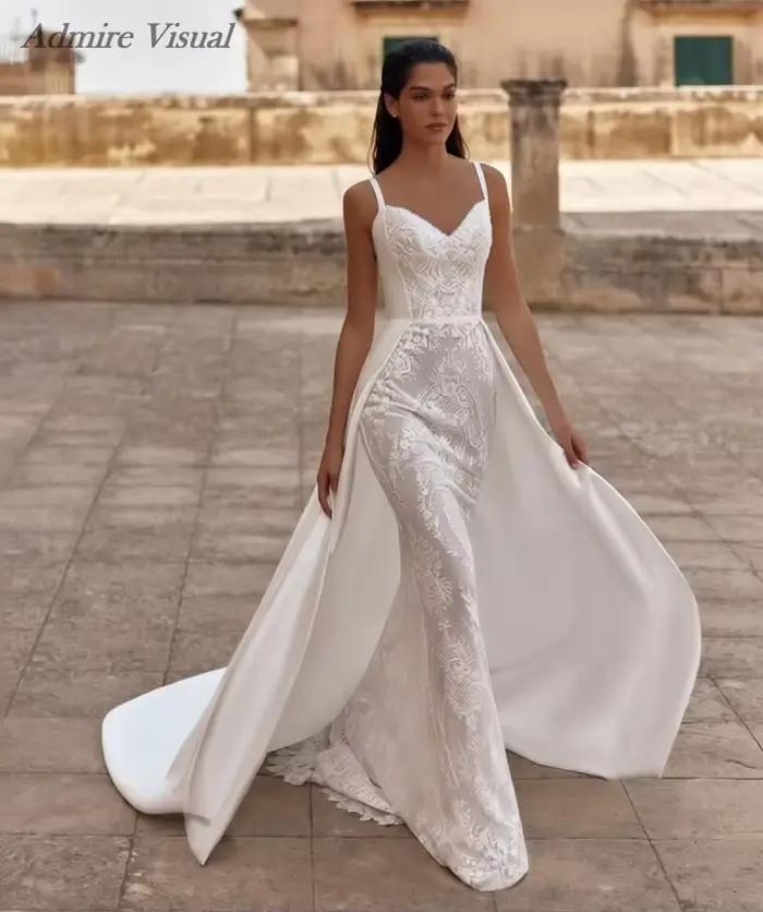 Robe de mariée classique Admire Visual, coupe sirène, en dentelle, décolleté cœur, sans manches, ave