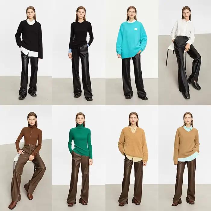 AMII minimaliste en cuir PU pantalons décontractés pour les femmes 2025 automne nouveau ample longue