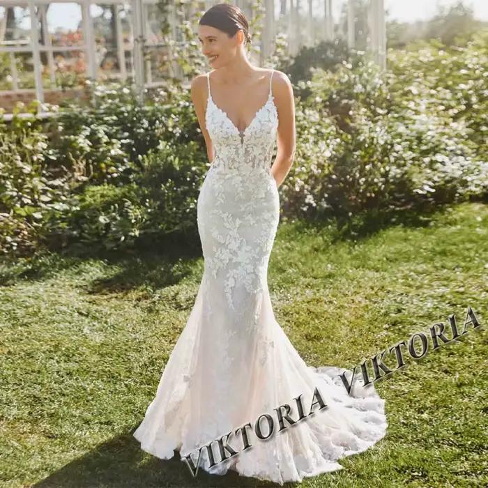 VIKTORIA-Robe de mariée trompent personnalisée, robe de mariée charmante, appliques, bretelles spagh