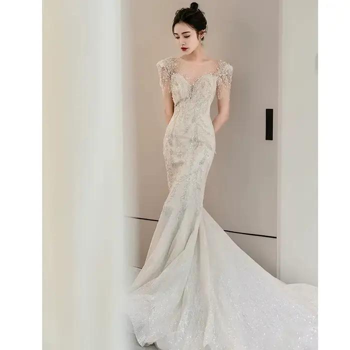 Robe de mariée en queue de poisson, robe formelle d'extérieur pour mariée, rétro français, paillette