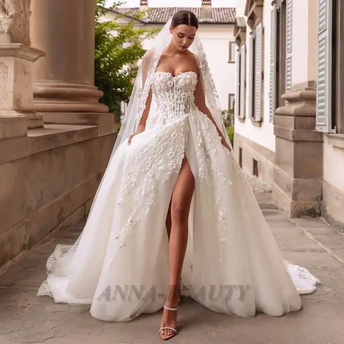 Robe de mariée Anna Fancy Sweetheart pour la mariée, coupe trapèze, sans manches, à lacets, avec app