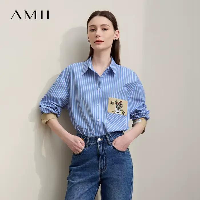 Chemisier Amii pour femme, nouvelle collection printemps 2026, broderie florale, col à revers, rayur