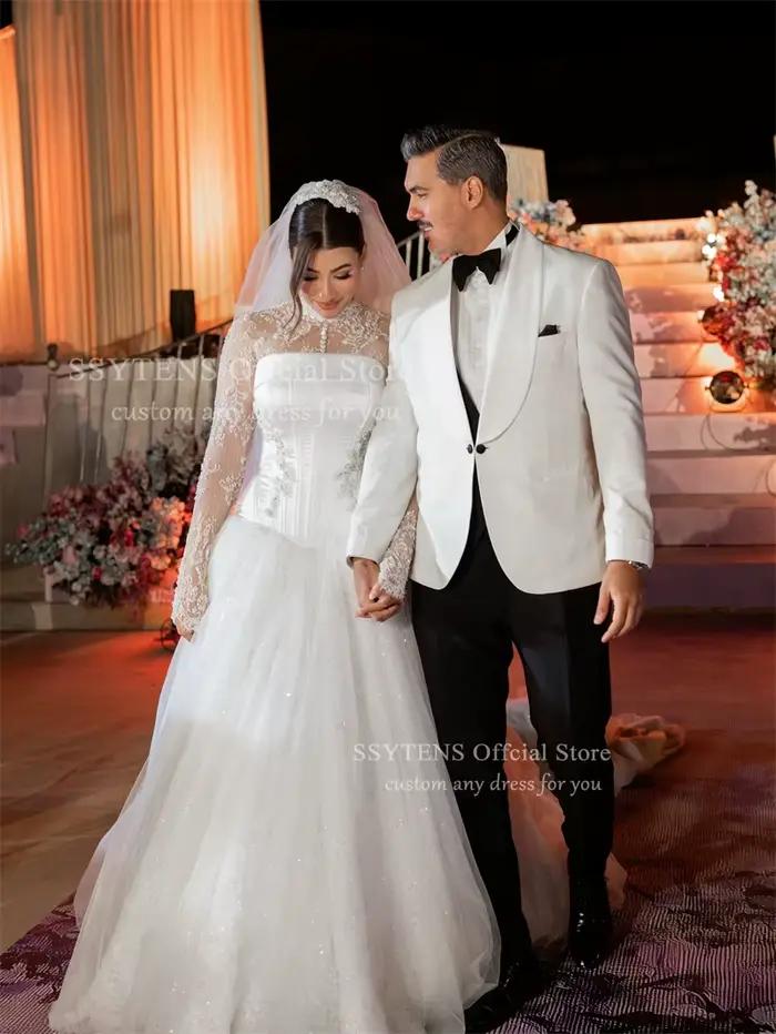 SSYTENS robes de mariée civiles élégantes col haut une ligne robes de mariée paillettes Appliques fe