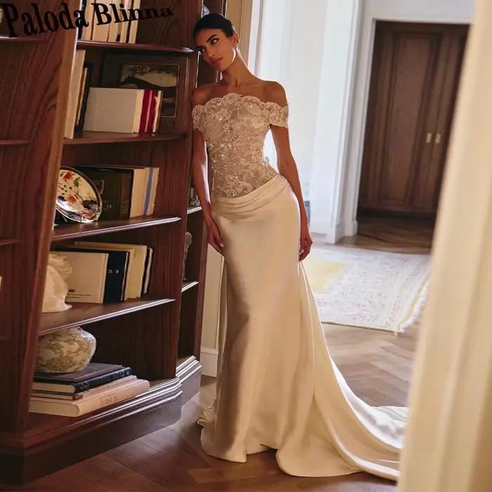 Paloda – robe de mariée gracieuse pour femmes, avec appliques et boutons, style sirène, épaules dénu
