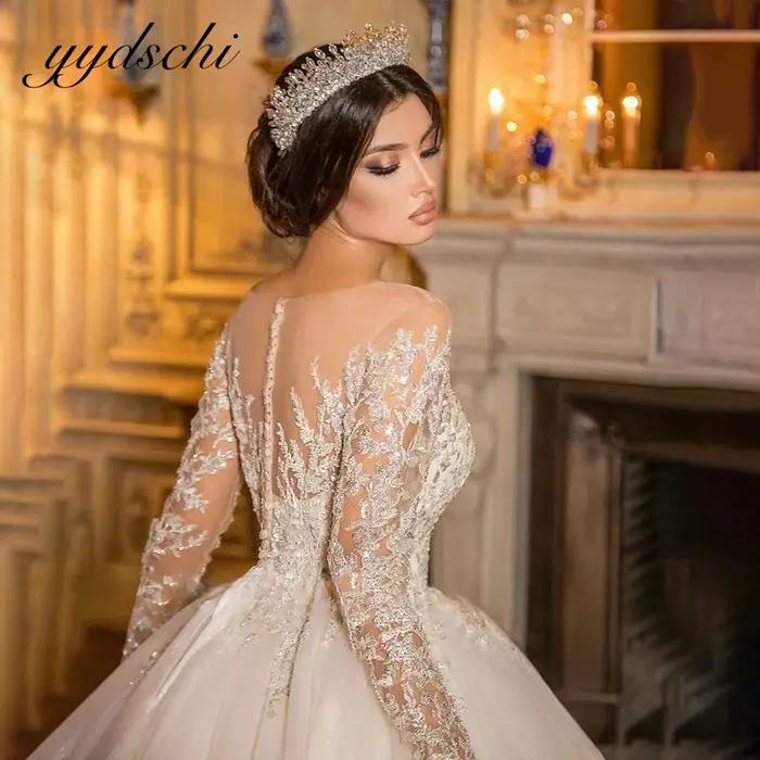 Robes de mariée de luxe personnalisées de Dubaï, scintillantes, à décolleté cœur, avec sequins et ap