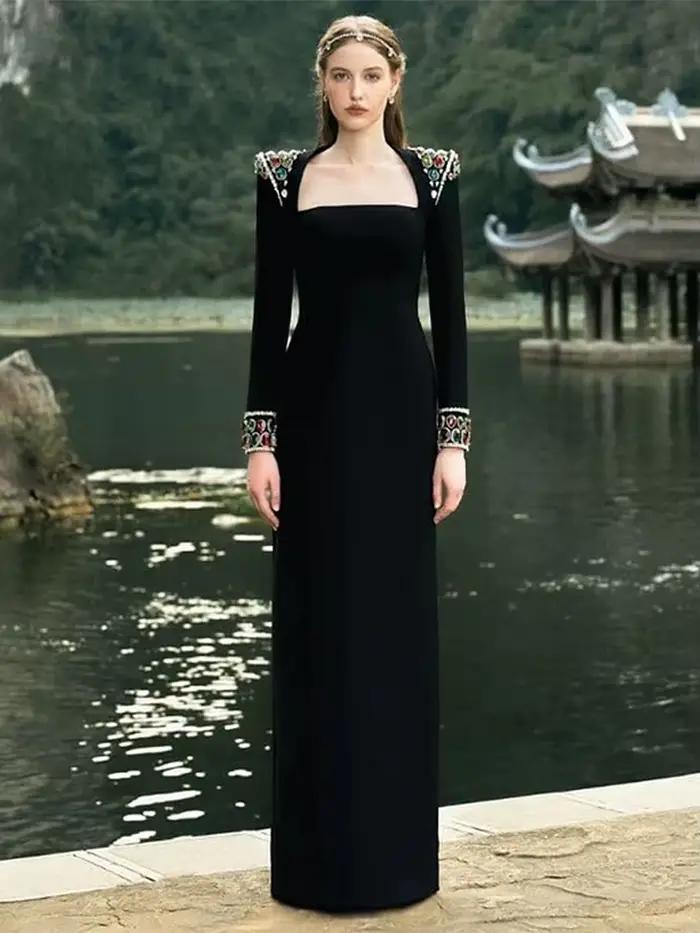 Robe longue de soirée pour femme, de haute qualité, nouvelle mode 2026, design de créateur, manches