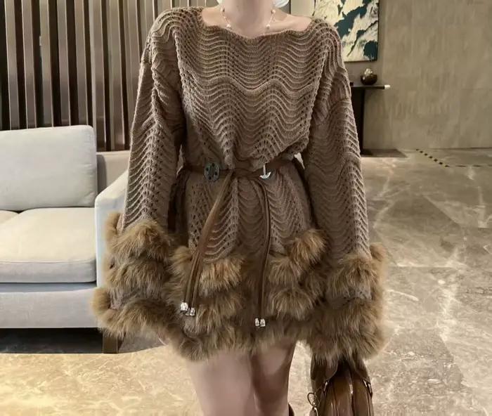 Collection ceinture et taille robe tricotée pour femmes 2025 nouveau Style épissé avec une robe en f