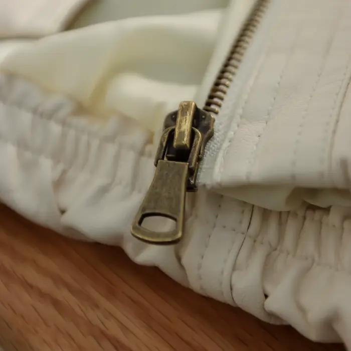 Blouson bomber en cuir PU pour femme — Veste zippée à col en V en similicuir avec ourlet élastique