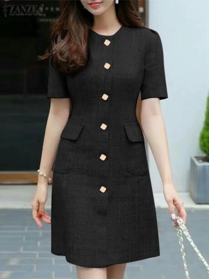 ZANZEA-Robe Vintage Décontractée à Manches Courtes et Col Rond pour Femme, Vêtement Éducatif Surdime