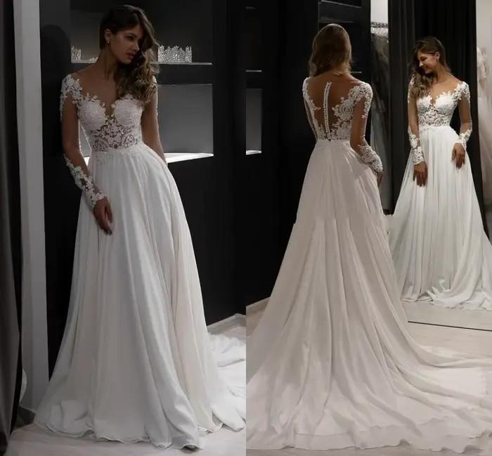 Robe de mariée en dentelle à manches longues, nouvelle mariée, demoiselle d'honneur, Simple, col en