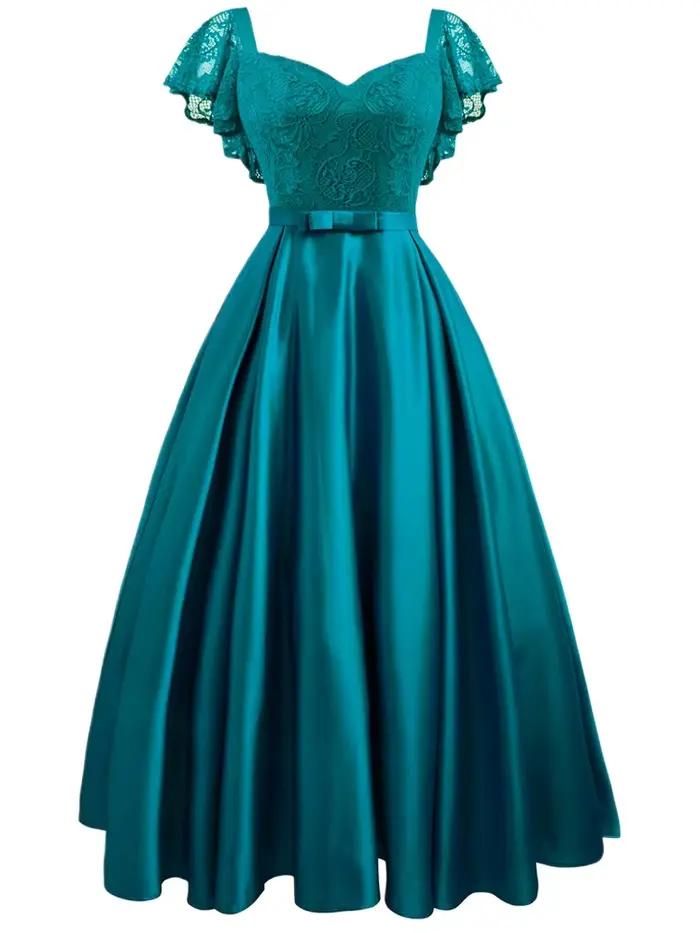 Robe de Soirée Vintage en Dentelle Florale pour Femme, Manches Courtes, à Volants, Élégante, Décontr