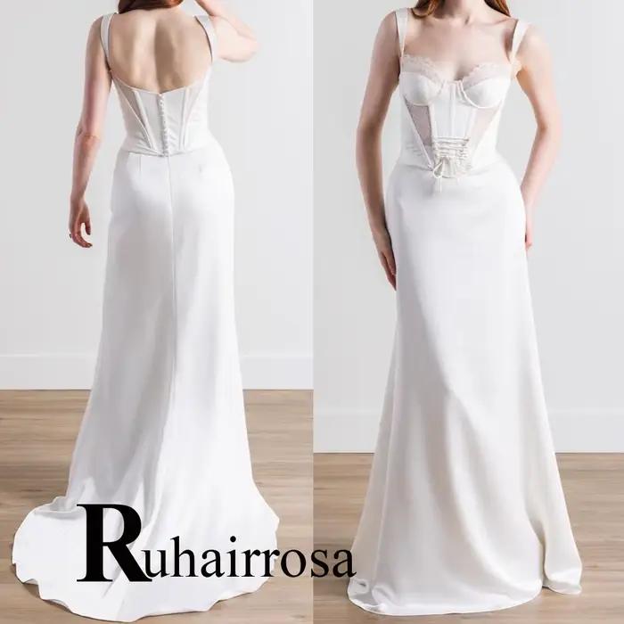 Ruhair charmante trompette robes de mariée pour mariée dentelle Appliques Corset bouton sans manches