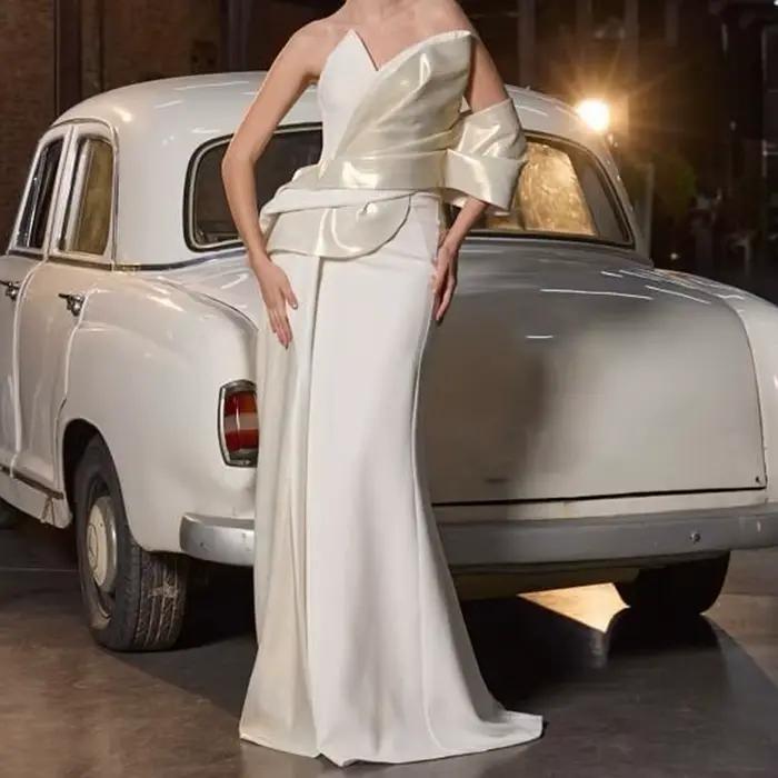 Robe de soirée de forme sirène, personnalisée, longueur au sol, épaules dénudées, sans manches, robe