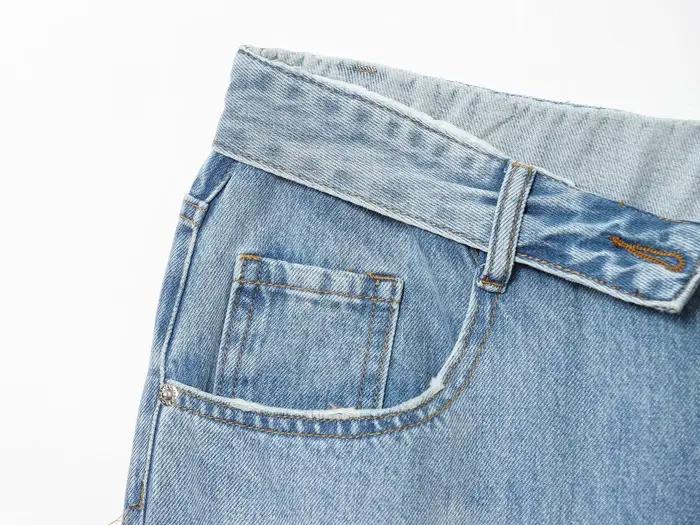 ETJ 2025 femmes nouvelle mode de rue taille pliable taille moyenne jean déchiré délavé version ample
