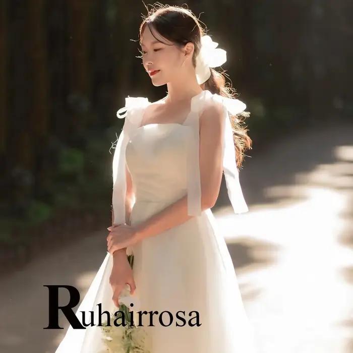 Ruhair – Robe De mariée trapèze tendance pour femmes, à lacets, avec nœud papillon, sans manches, lo