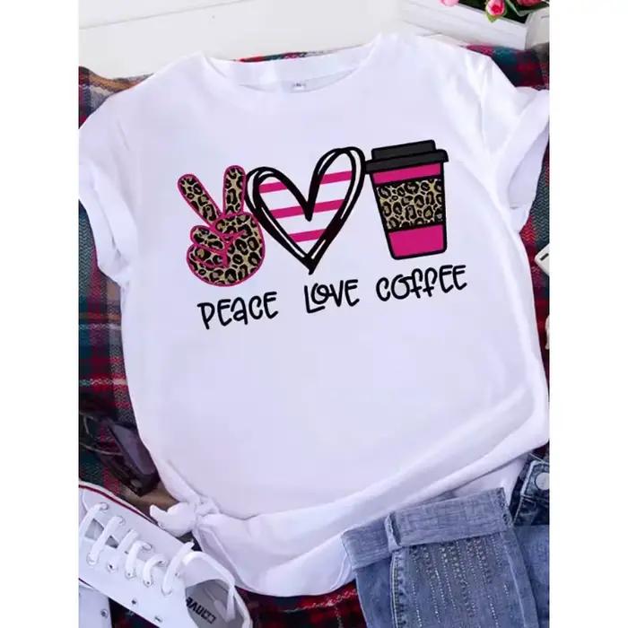 Brave Soul L américain rétro lettres amour blanc T-shirt femmes à manches courtes col rond ample gra