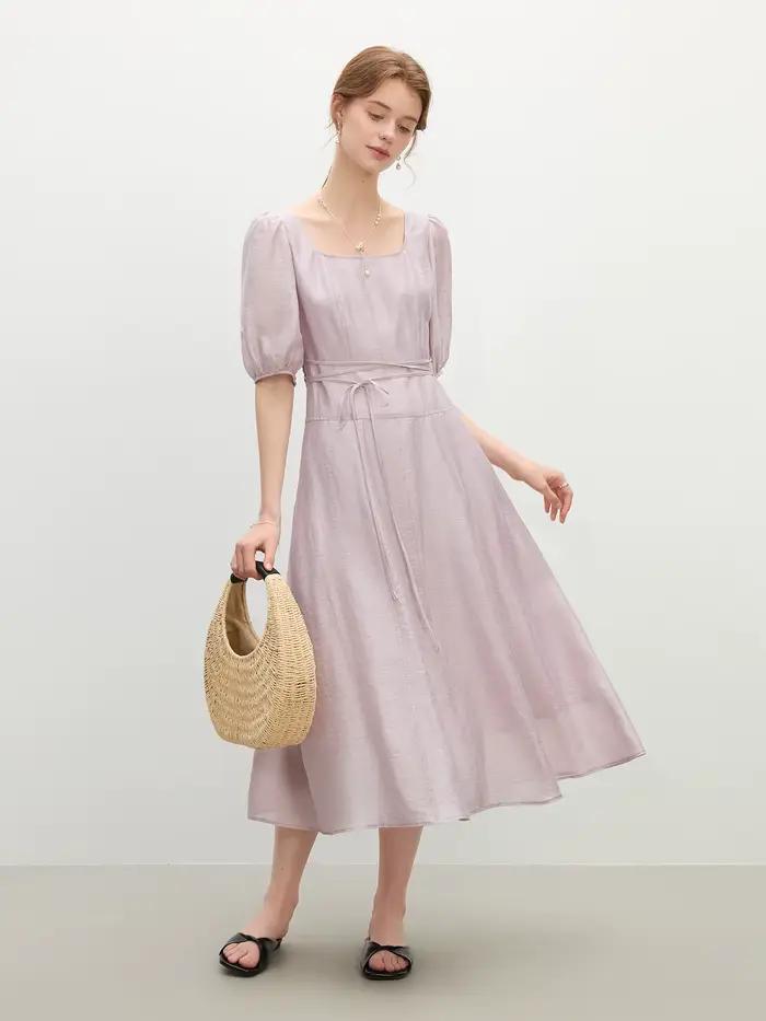 FSLE manches bouffantes col carré robe de Style français pour les femmes 2025 été nouveauté romantiq