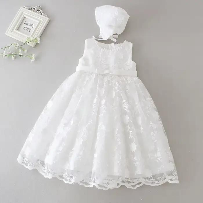 Robe en dentelle pour bébé fille, tenue de baptême avec Bonnet, robes de fête formelles pour occasio