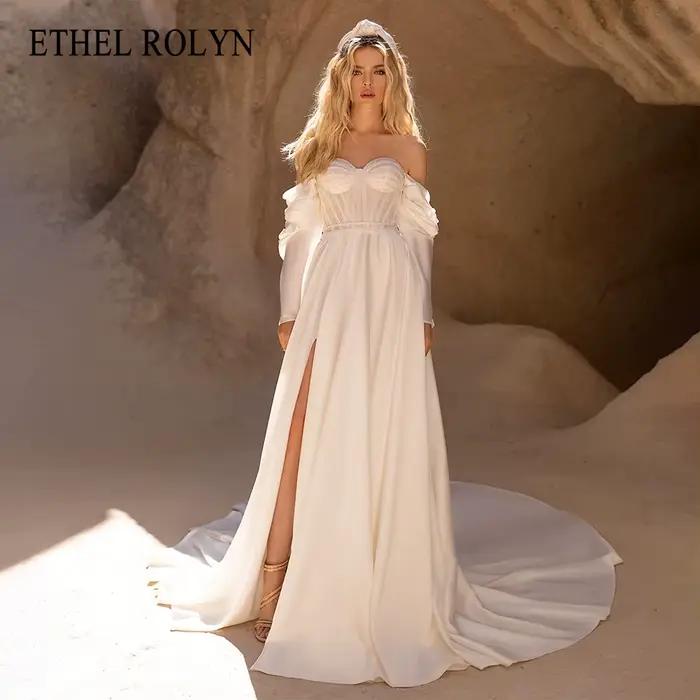 ETHEL ROLYN robe de mariée trapèze délicate perlée sans bretelles fluide mariée hors de l'épaule à m
