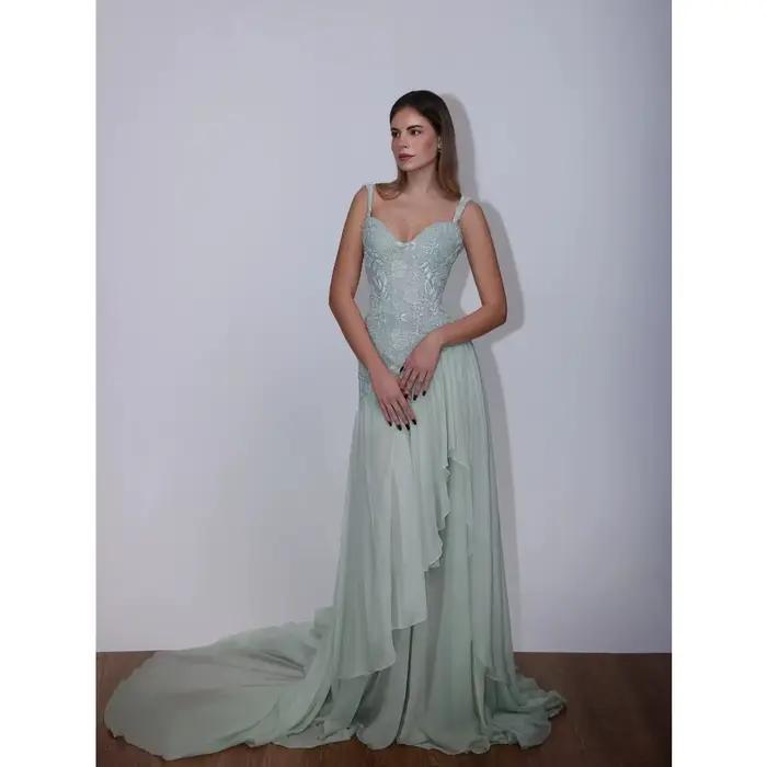 Robes de bal vert sauge, ligne A, en dentelle scintillante, sans manches, robes de soirée pour femme