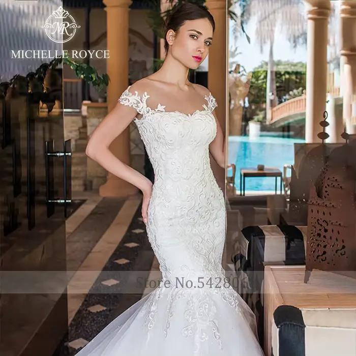 Michelle Royce sirène robes De mariée pour femmes hors De l'épaule Appliques chérie chapelle Train robe