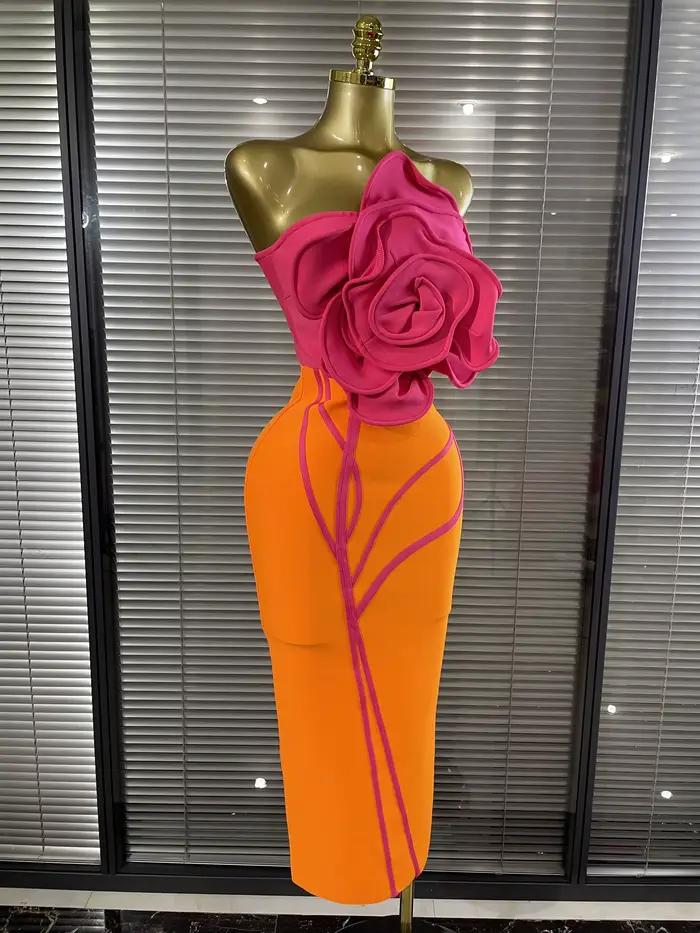 Robe longue moulante orange pour femme