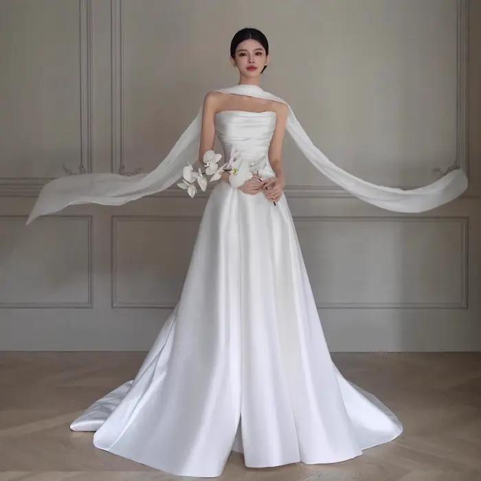 Robe De mariée légère en Satin blanc pour femmes