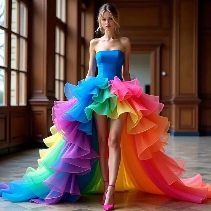 Robe de mariée colorée haute et basse pour femmes, à volants, sans bretelles, corset au dos, robes de remise de diplôme pour filles, robe d'anniversaire pour adolescentes, soirée festive, carnaval, cérémonie de remise de diplômes, anniversaire