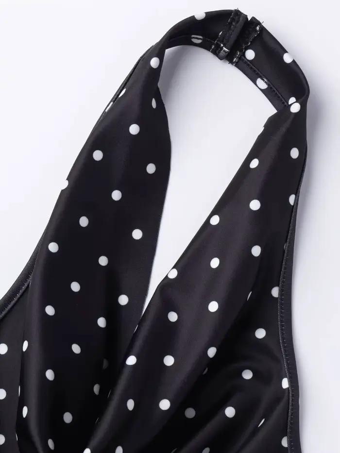 Robe moulante sexy à pois noirs et blancs pour femme