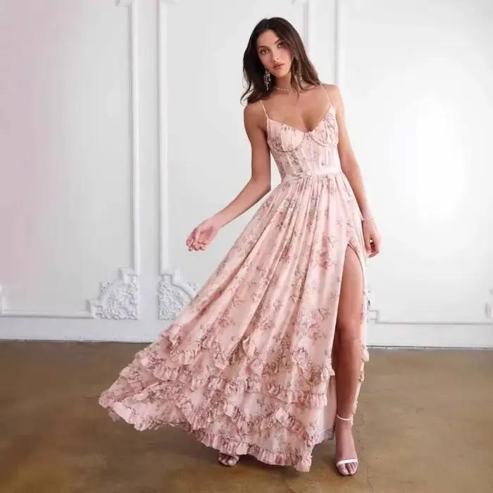 Robe longue à bretelles pour femme