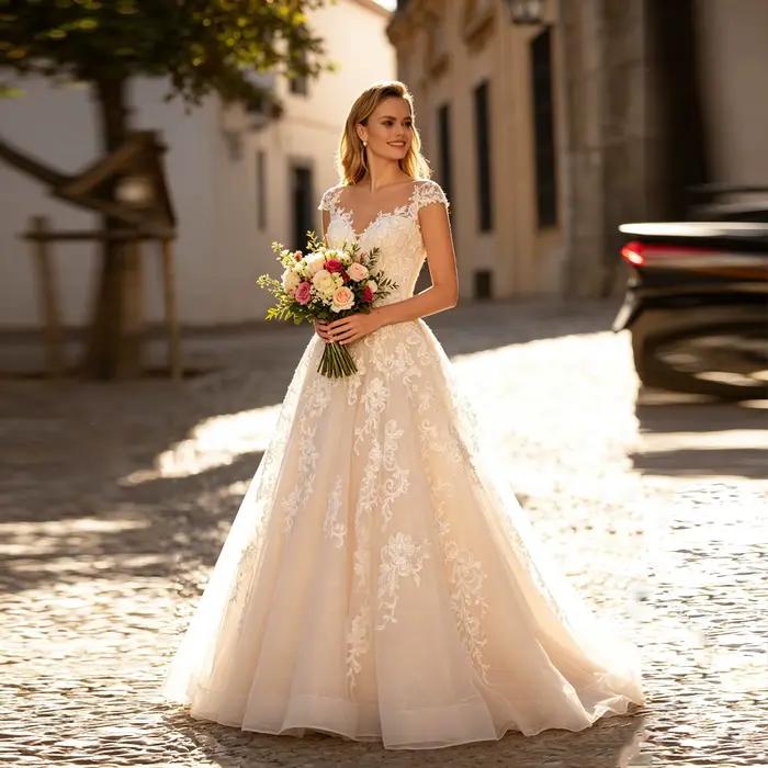 JEHETH Appliques Cap manches Illusion Robes de mariée exquises pour les femmes dentelle Tulle personnalisé élégant