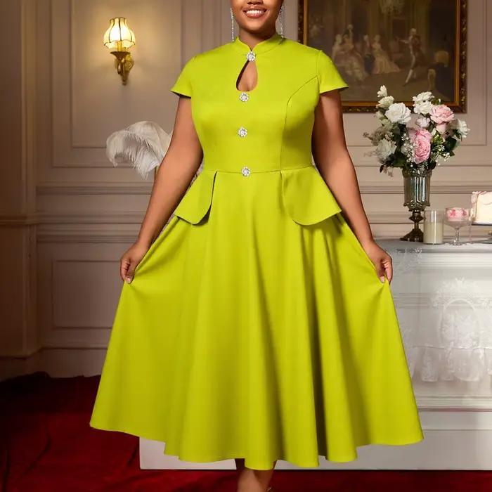 Robes trapèze élégantes pour femmes avec boutons décoratifs et taille péplum, parfaites pour les fêtes de thé à l'église et les événements spéciaux