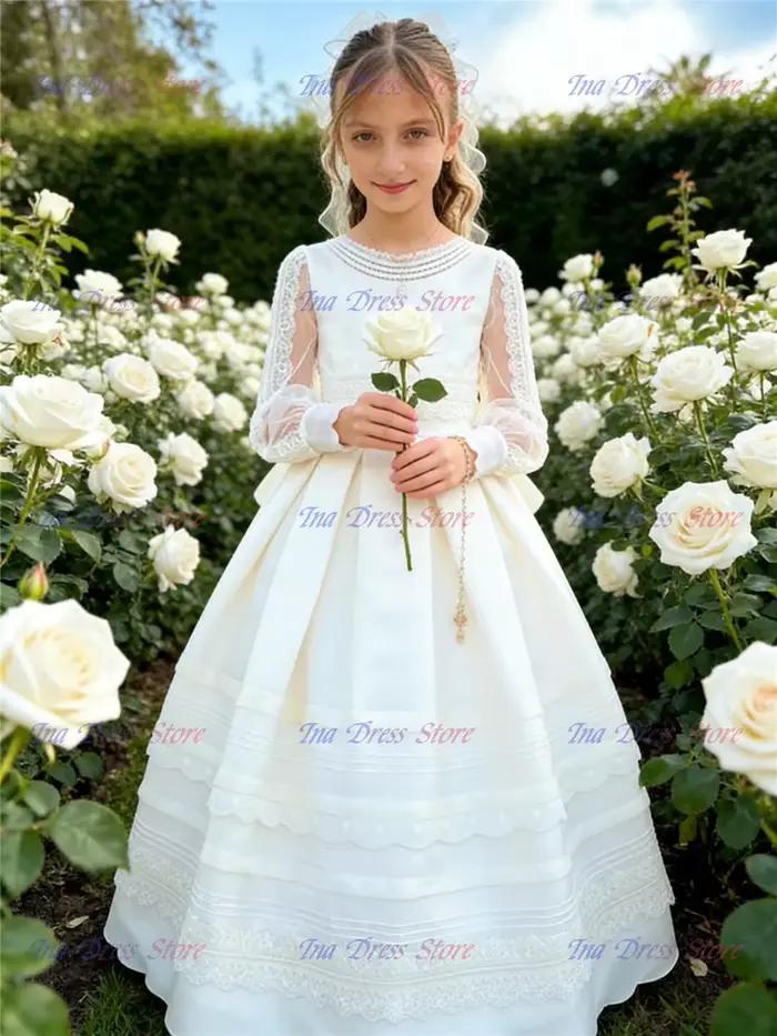 Robe de Princesse en Tulle et Dentelle à Manches sulfpour Fille