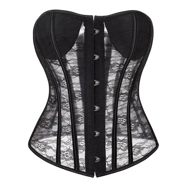 Corset Overbust Sexy en Dentelle Transparente pour Femme