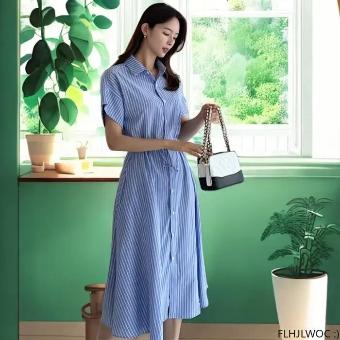 Robe Longue Rétro à Manches Courtes pour Femme
