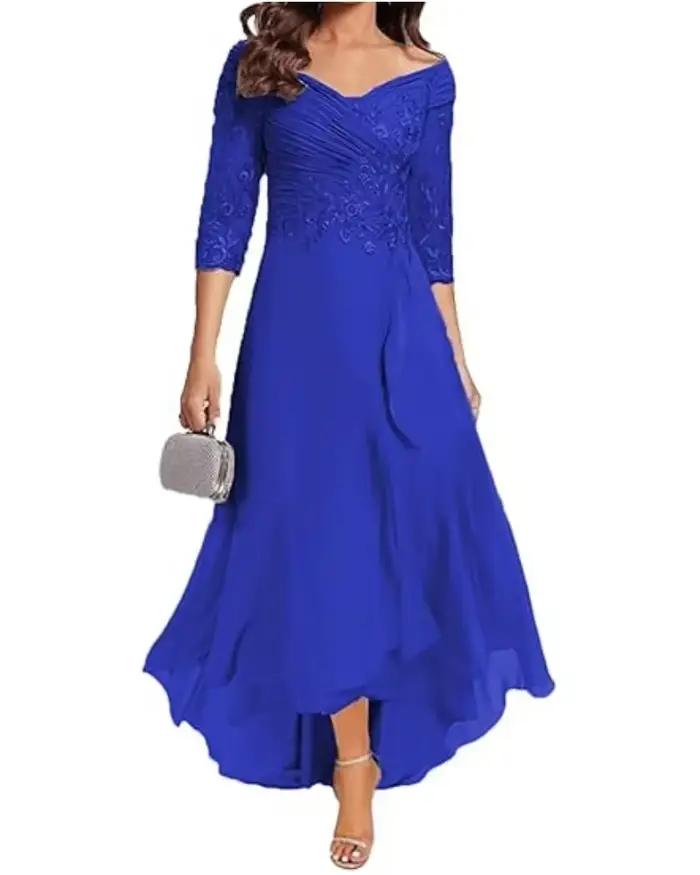 Robe de mère de mariée en mousseline de soie col V élégante pour soirées formelles et occasions spéciales