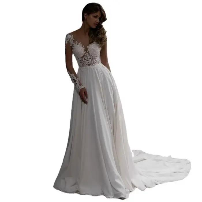 Robe de mariée en dentelle à manches longues