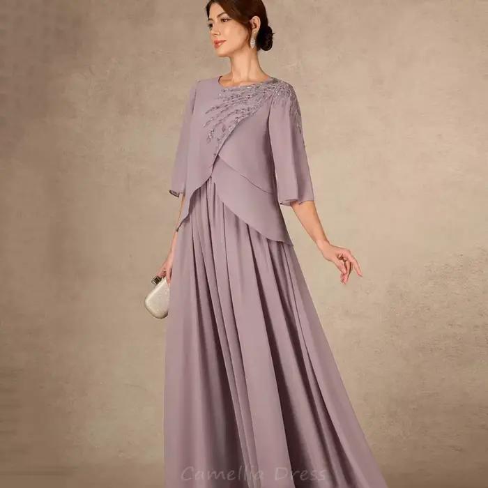 Robe de mère de la mariée en mousseline de soie avec dentelle élégante pour occasions formelles et personnalisable