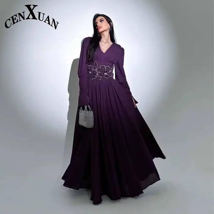 CENXUAN charmante robe De soirée trapèze avec Appliques col en v longueur De plancher Robes d'anniversaire