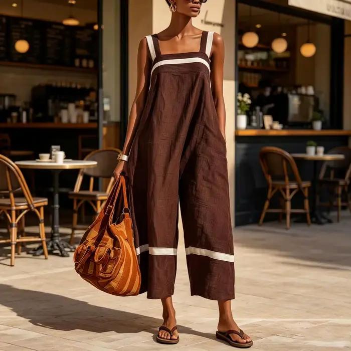 Robe ample en coton et lin sans manches avec pompons pour femmes, idéale pour les vacances et les occasions spéciales