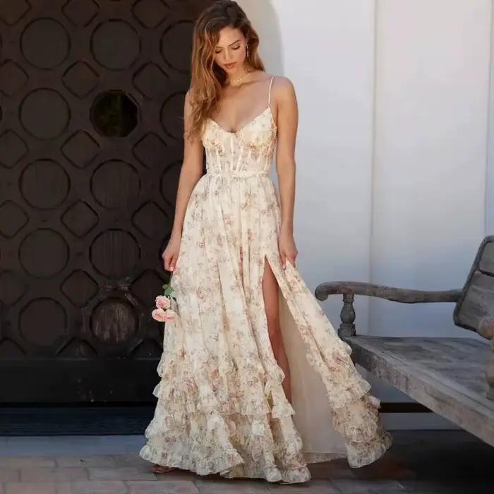 Robe longue à bretelles pour femme