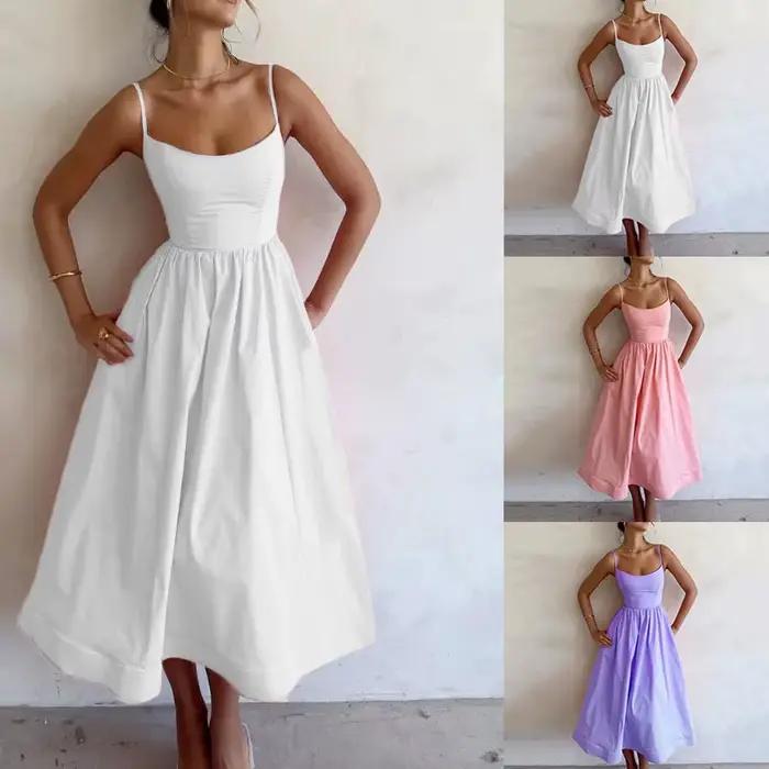 Robe longue d'été élégante sans manches pour femme KIDCRKJ