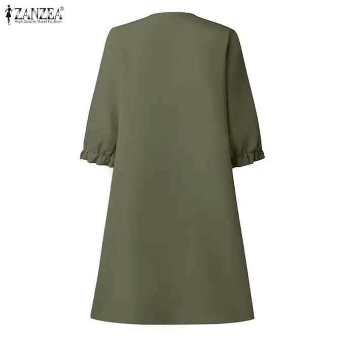 ZANZEA Robes décontractées minimalistes à volants pour femmes