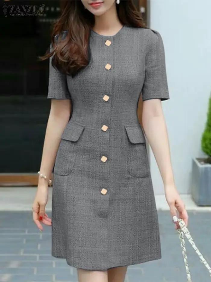 Robe Vintage Décontractée à Manches Courtes et Col Rond pour Femme