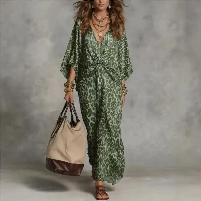 Nouvelle Robe 2026 Imprimé Léopard Ample Col en V Élégante Simple Polyvalente Tempérament Unique Confortable Tendance Vestidos