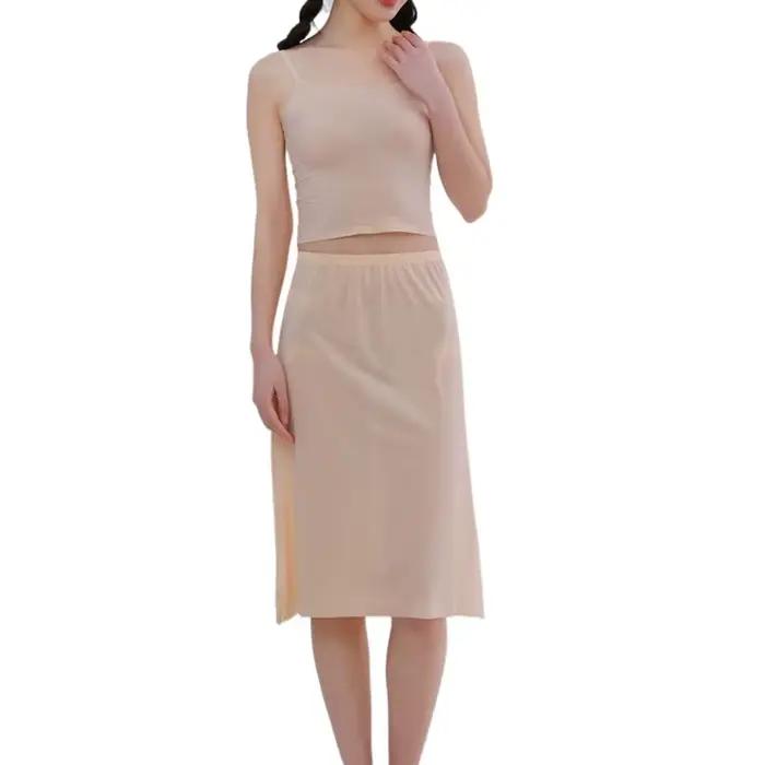 Jupon coloré pour fille, sous-robe de sécurité en soie glacée, longue et mi-longue