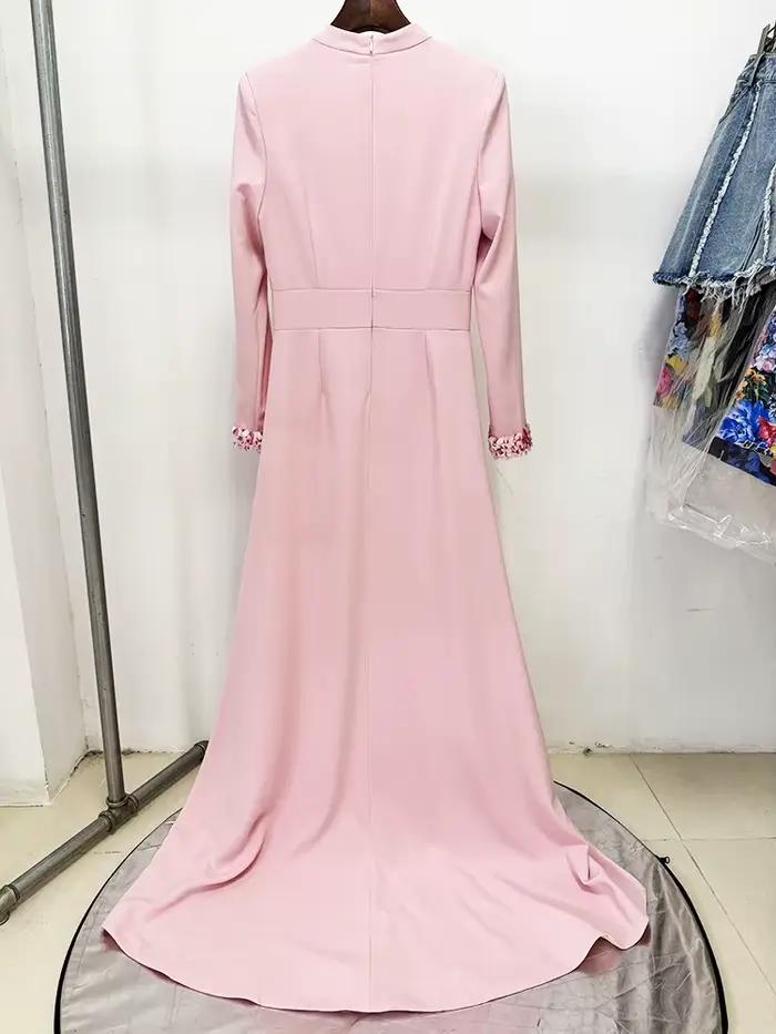HIGH STREET nouvelle mode 2025 concepteur fête robe femmes col debout perles diamants paillettes évider longue