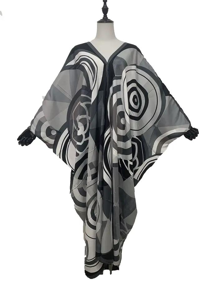Robe Caftan Col en V Imprimée Multicolore Longue Abaya Élégante Mode Bohème Créateur Africain Plage Occasions Spéciales