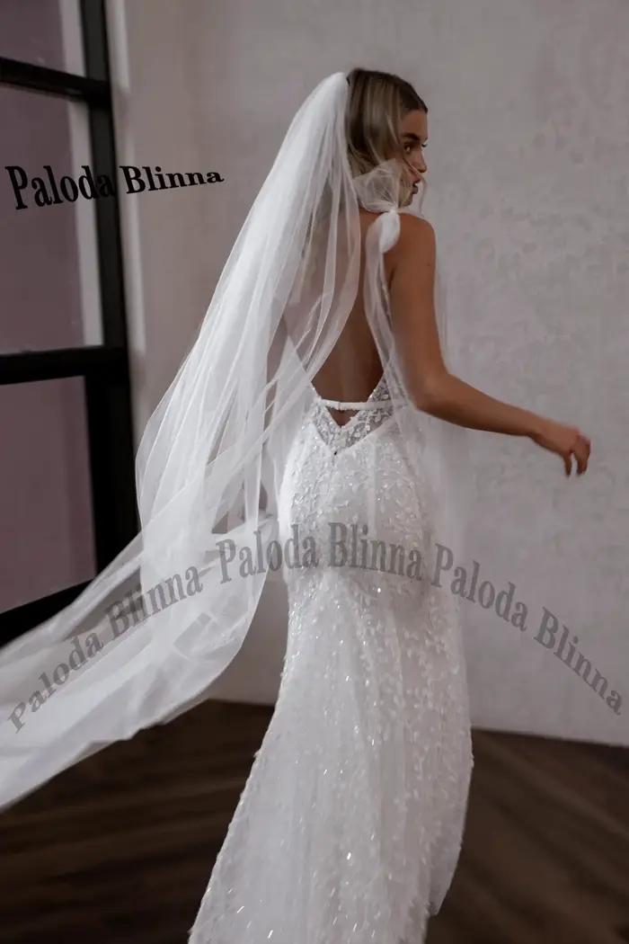 Paloda-Robes de mariée à col en V personnalisées pour la mariée